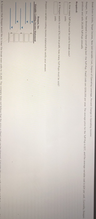  Break Even In Units, Target Income, New Unit Variable Cost, Degree