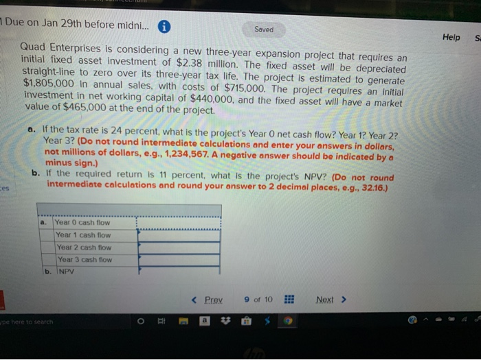 requires an initial fixed asset investment of $2.38 million. The fixed asset