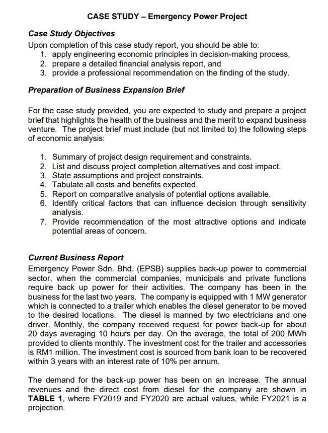  CASE STUDY - Emergency Power Project Case Study Objectives Upon completion