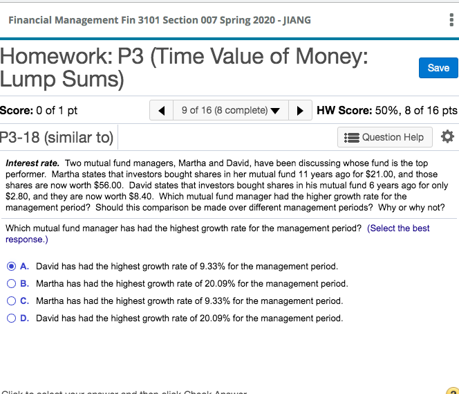 answer A is not correct Financial Management Fin 3101 Section 007