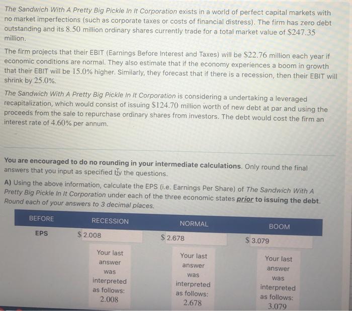  Please help with part b The Sandwich With A Pretty Big