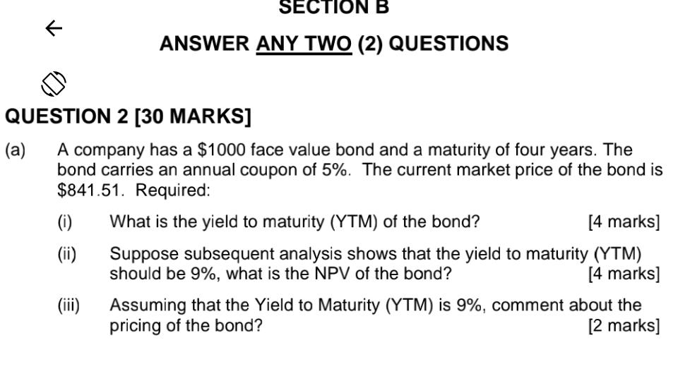  SECTION B R ANSWER ANY TWO (2) QUESTIONS QUESTION 2 [30