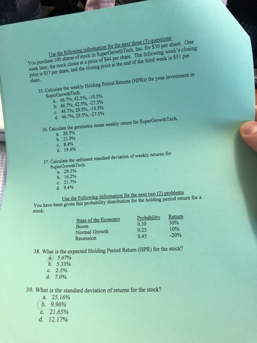  Answer all owthTech, Inc. for $30 per share. One You purchase