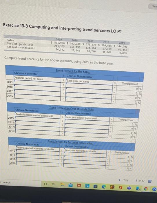  San Exercise 13-3 Computing and interpreting trend percents LO P1 Sales