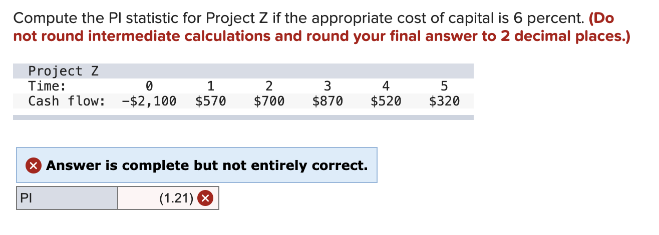  Compute the PI statistic for Project Z if the appropriate cost