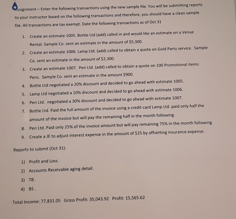  please solve in quickbooks and send the solution - Kssignment -