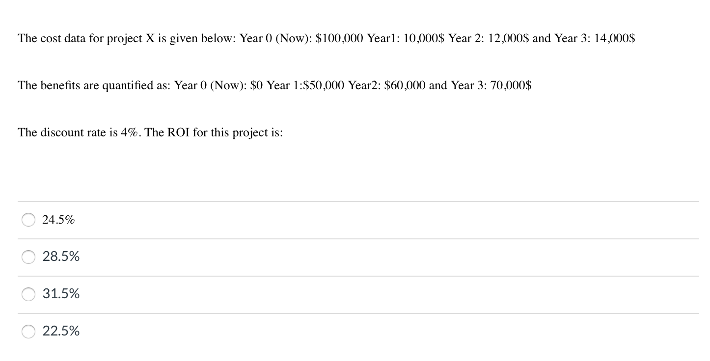  The cost data for project X is given below: Year 0