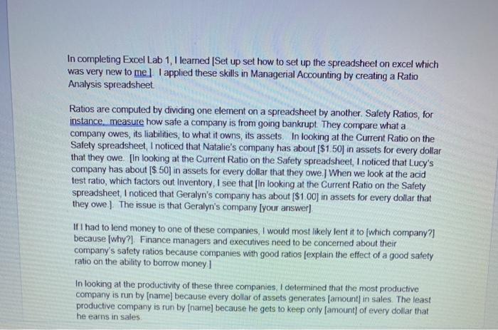  In completing Excel Lab 1, I learned [Set up set how