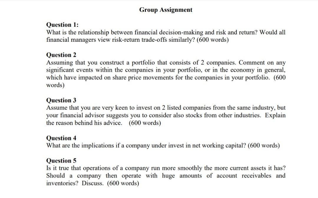  Group Assignment Question 1: What is the relationship between financial decision-making