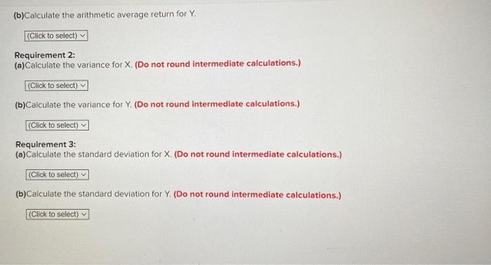 and the standard deviations for X and Y Year -NM Returns X