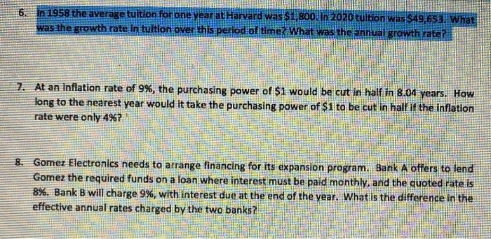 answer questions 6. In 1958 the average tuition for one year at