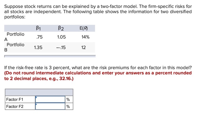  Suppose stock returns can be explained by a two-factor model. The