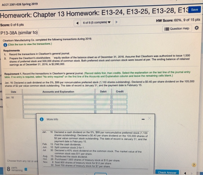  ACCT 2301-026 Spring 2019 Homework: Chapter 13 Homework: E13-24, E13-25, E13-28,