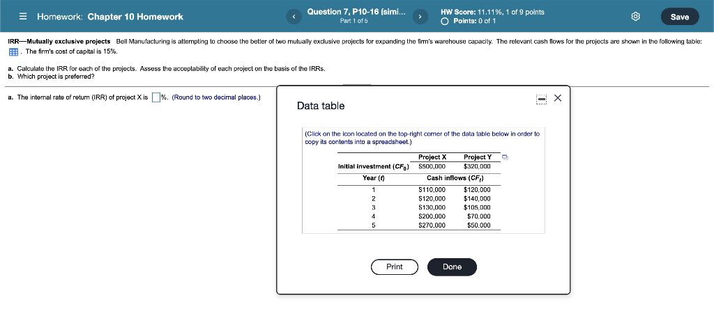  Homework: Chapter 10 Homework Question 7, P10-16 (simi... Part 1 of