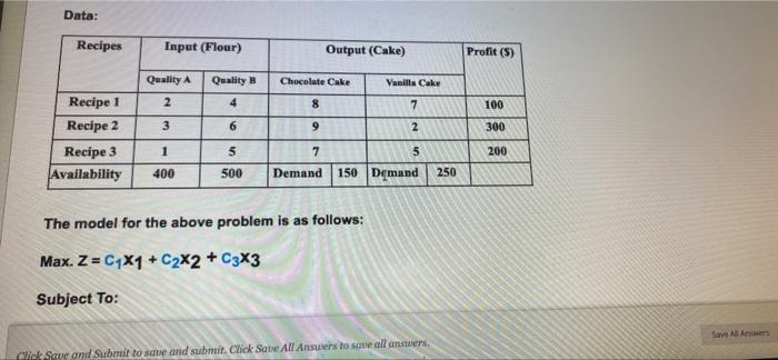 to find the best mix of two cake recipes (Recipe 1 &