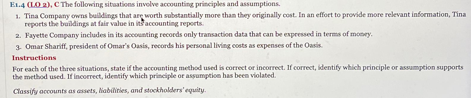  E1. 4 ( LO_(2) ), C The following situations involve accounting