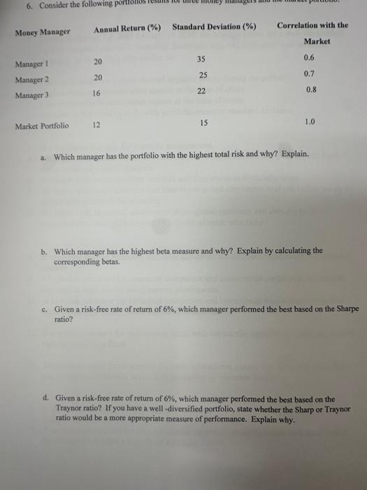  a. Which manager has the portfolio with the highest total risk