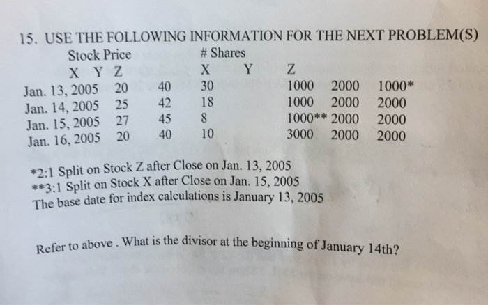 USE THE FOLLOWING INFORMATION FOR THE NEXT PROBLEM(S) *2:1 Split on