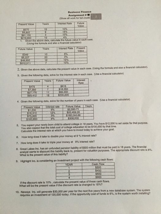  Need done with both TVM solver and using the formulas w/timelines