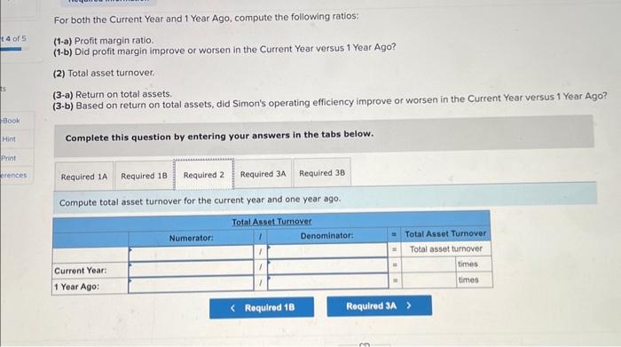 P3 The company's income statements for the current year and 1 year
