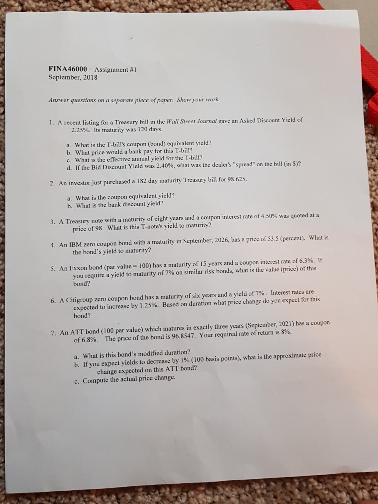  please answer question 2 and 3 and 4 FIN A46000-Assignment #1