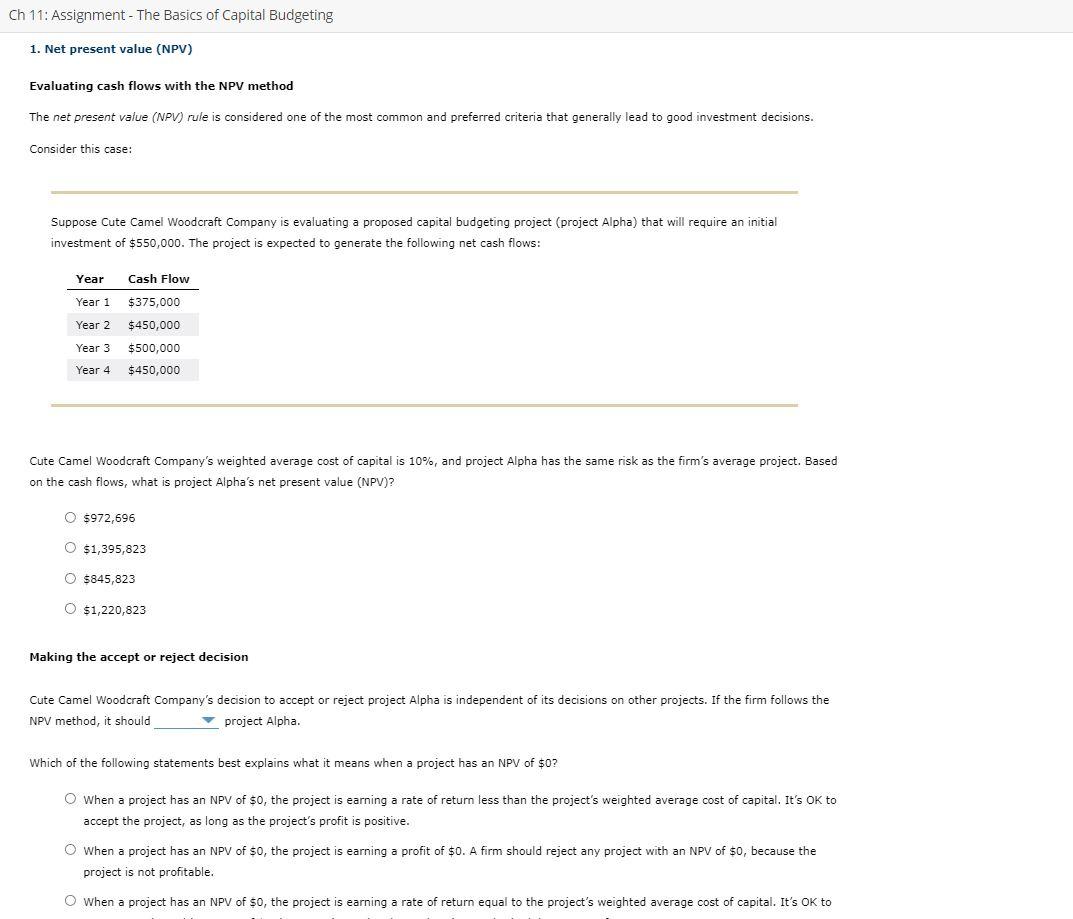 THIS IS FOR FIN 3403 Ch 11: Assignment - The Basics of