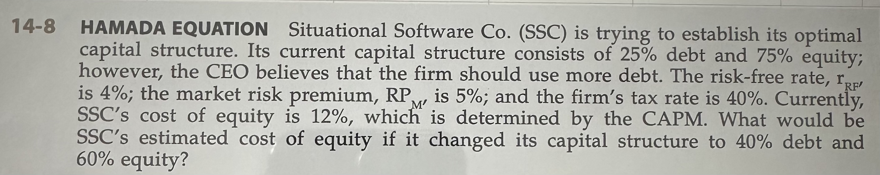  14-8 HAMADA EQUATION Situational Software Co.(SSC) is trying to establish its