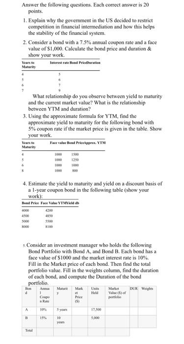  Answer the following questions. Each correct answer is 20 points. 1.