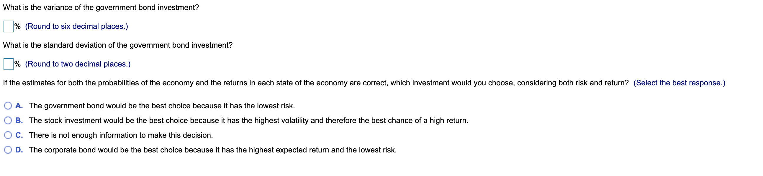 states for the coming year in the following table: B. The probability