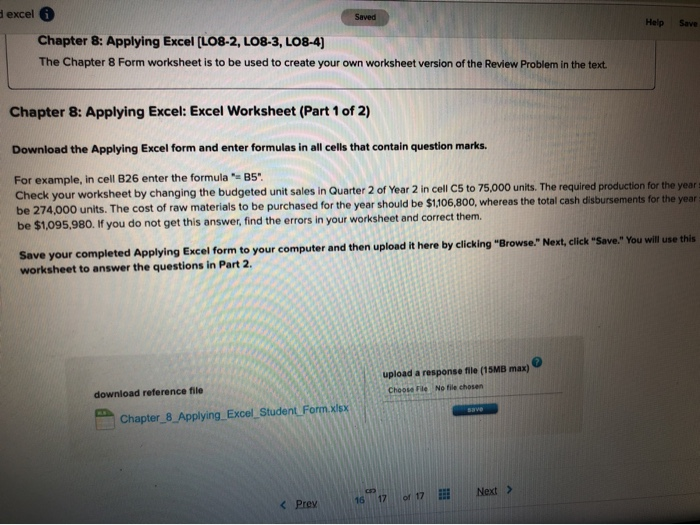  Saved Help Save excel Chapter 8: Applying Excel (LO8-2, LO8-3, LO8-4)