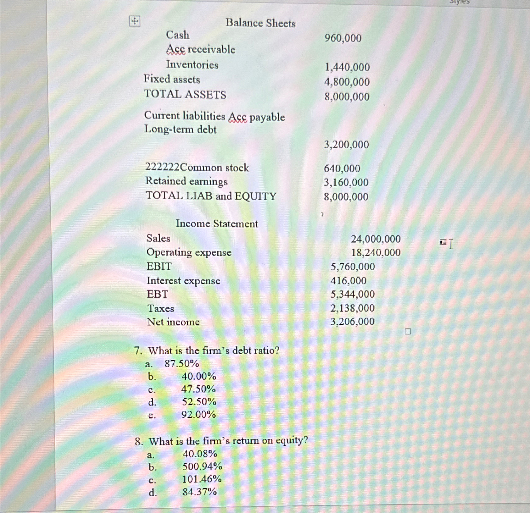  [[[[Comparative Balance Sheets],[December 31]]],[Assets,2025,2024],[,],[Cash,258,560,154,88 Use the following information to answer questions