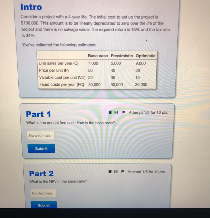  Intro Consider a project with a 4-year life. The initial cost
