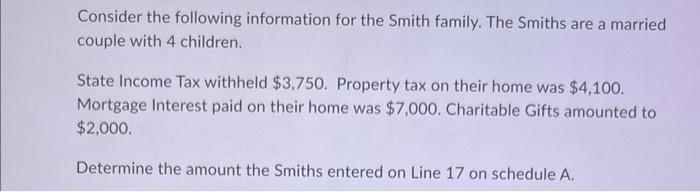 show on excel table please Consider the following information for the Smith