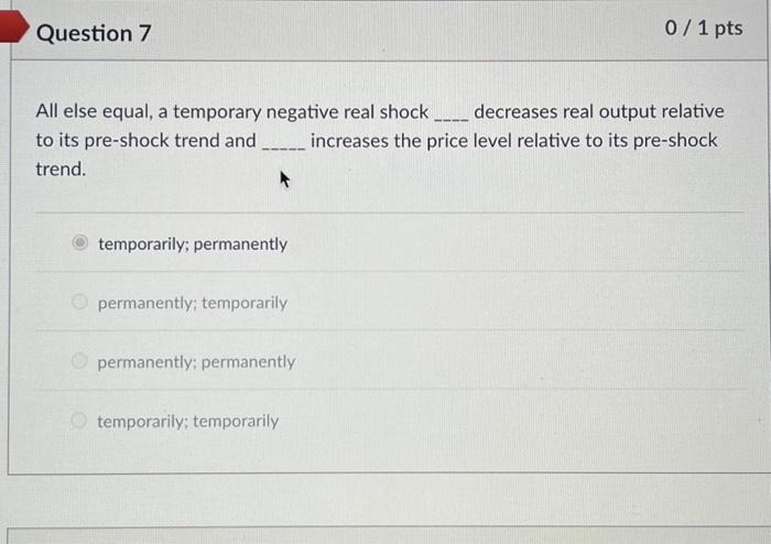  Question 7 All else equal, a temporary negative real shock ______