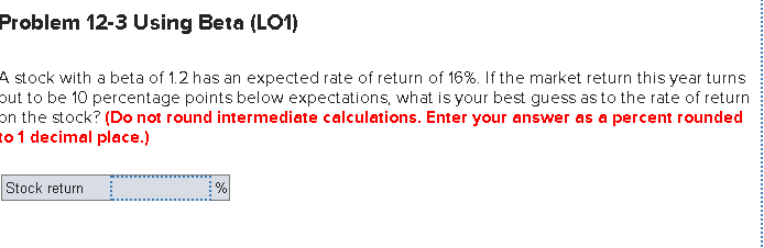 Problem 12-3 Using Beta (LO1) A stock with a beta of