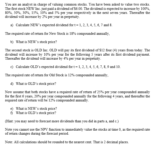 Please answer Questions E & F using excel Please show formulas as