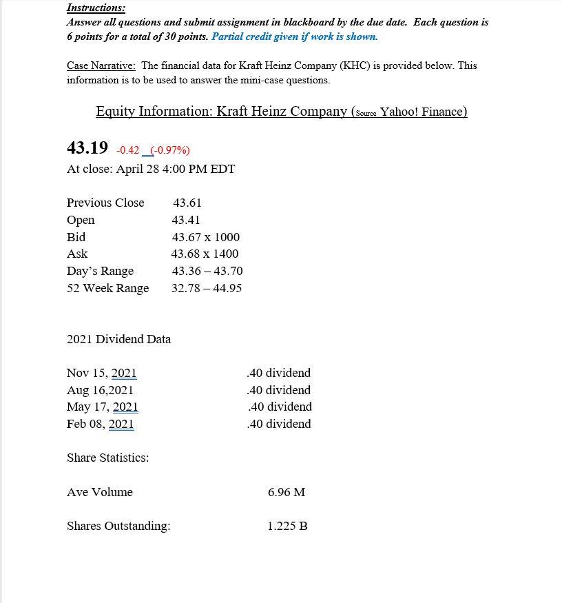 Please help Instructions: Answer all questions and submit assignment in blackboard by