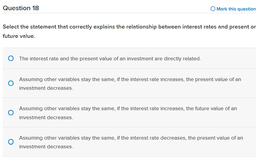 Question 18 O Mark this question Select the statement that correctly