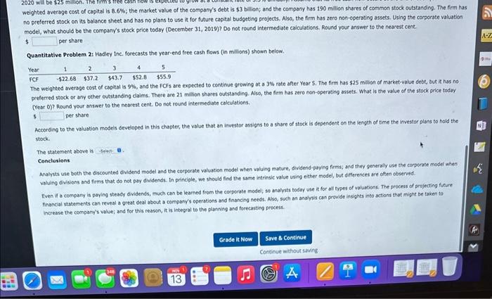sales, costs and capital requirements, has led to an aiternative stock valuation