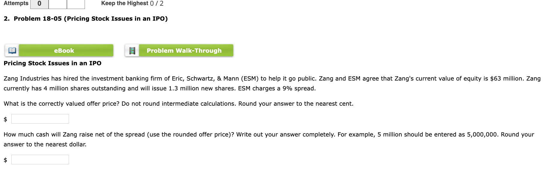  2. Problem 18-05 (Pricing Stock Issues in an IPO) Pricing Stock