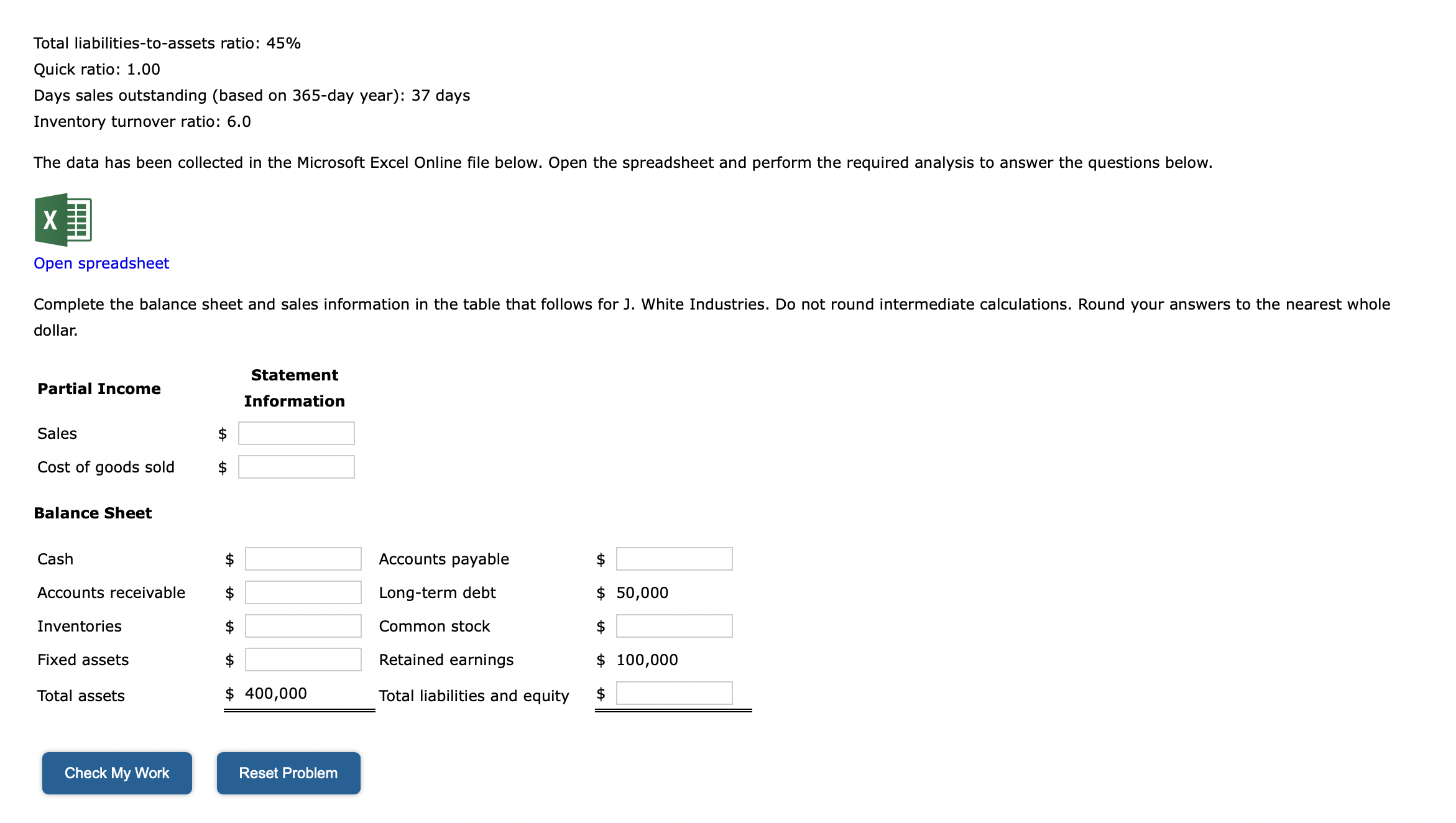 UnIIne Structured Activity: Balance Sheet Analysis Consider the following financial data for