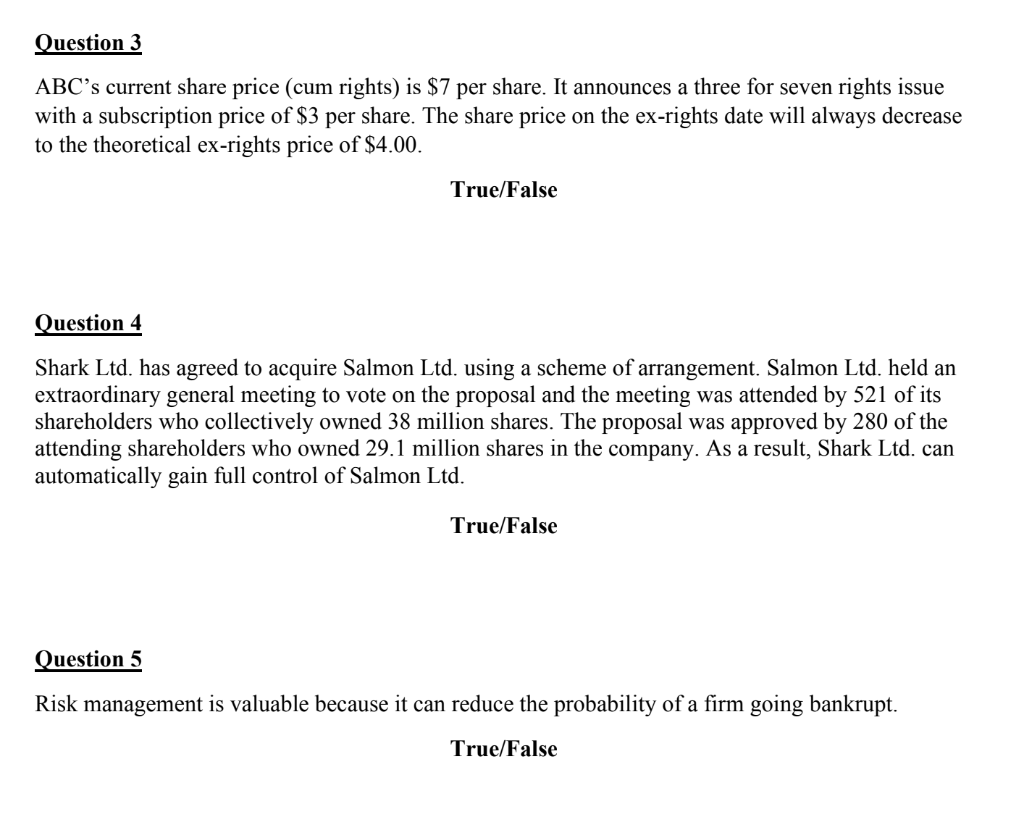 Help me answer with detailed explanation Question 3 ABC's current share