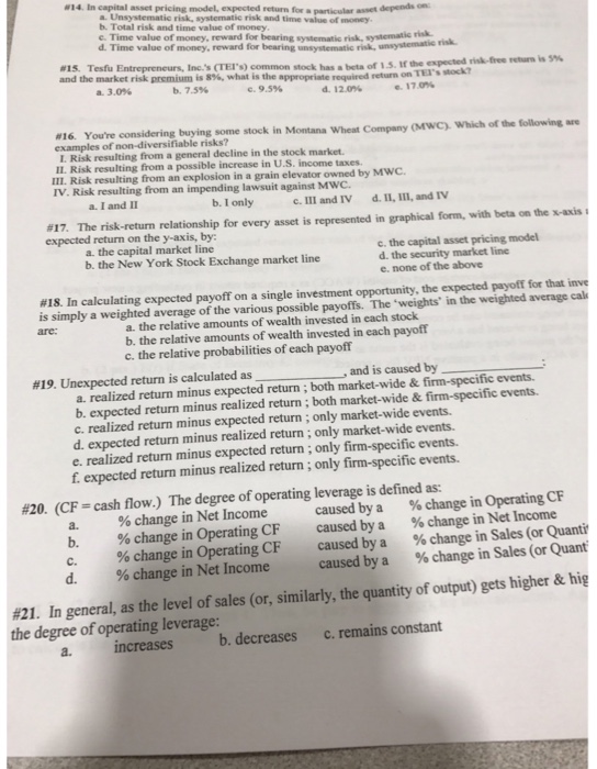  In capital asset pricing model, expected return for a particular asset