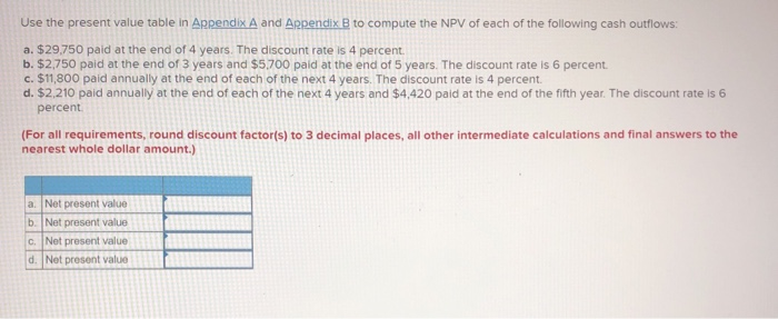  Use the present value table in Appendix A and Appendix B