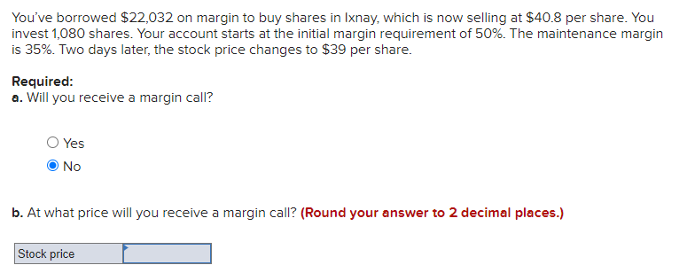  Youve borrowed $22,032 on margin to buy shares in Ixnay, which