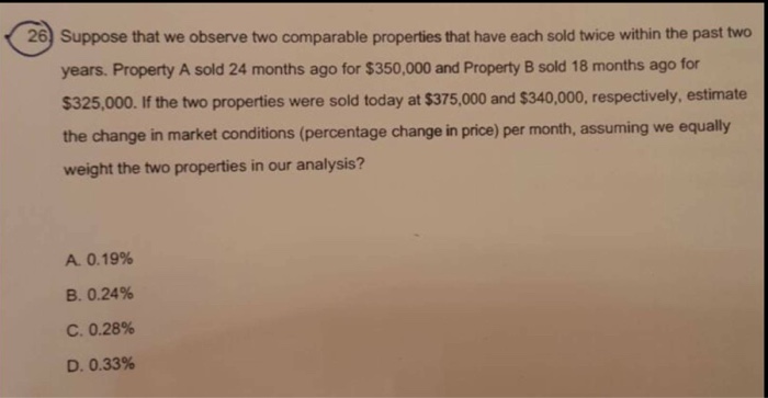  Suppose that we observe two comparable properties that have each sold