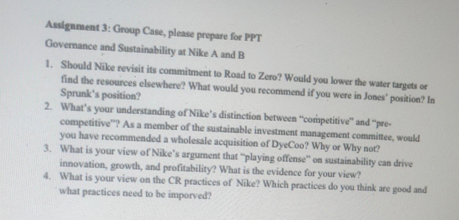 finding suitable answers for this case study on Nike Assigenent 3: