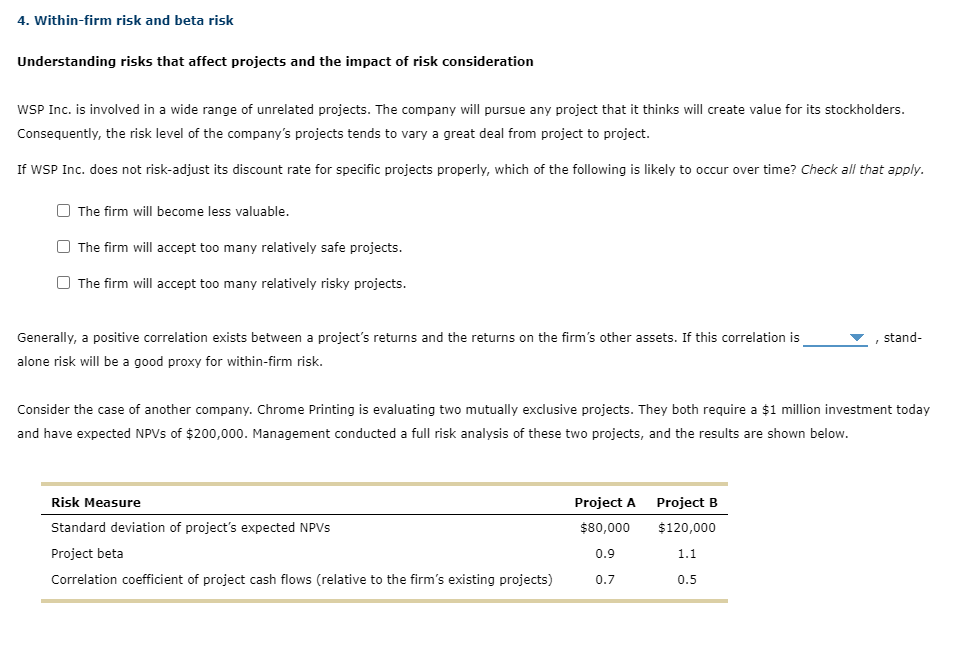 4. Within-firm risk and beta risk Understanding risks that affect projects