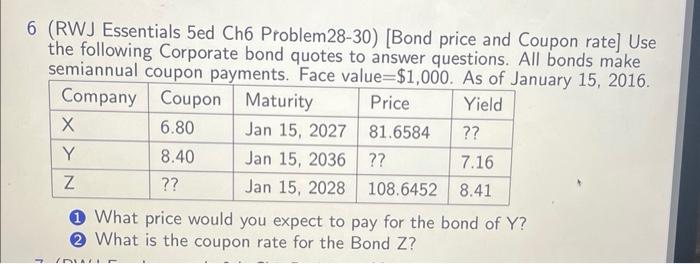 not excel work 6 (RWJ Essentials 5ed Ch6 Problem28-30) [Bond price and