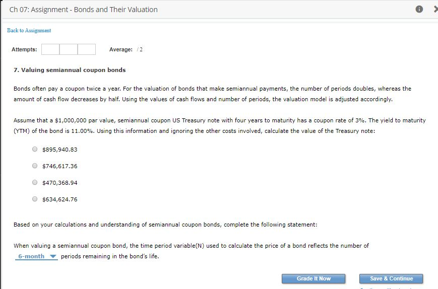  Ch 07: Assignment - Bonds and Their Valuation Back to Assignment